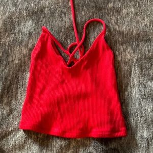 Garage Lace-Up Strappy Back Ribbed Cami Red